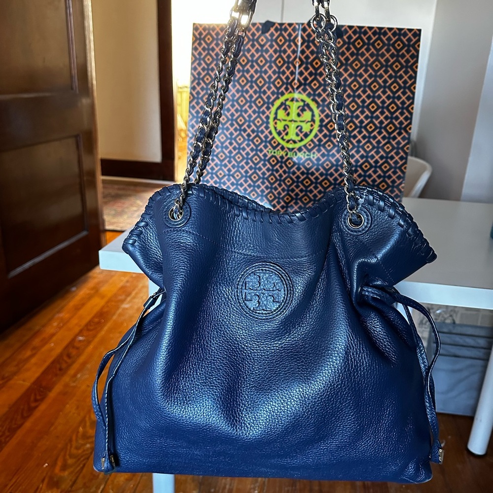Tory Burch Navy Thea Slouchy Chain Bag
